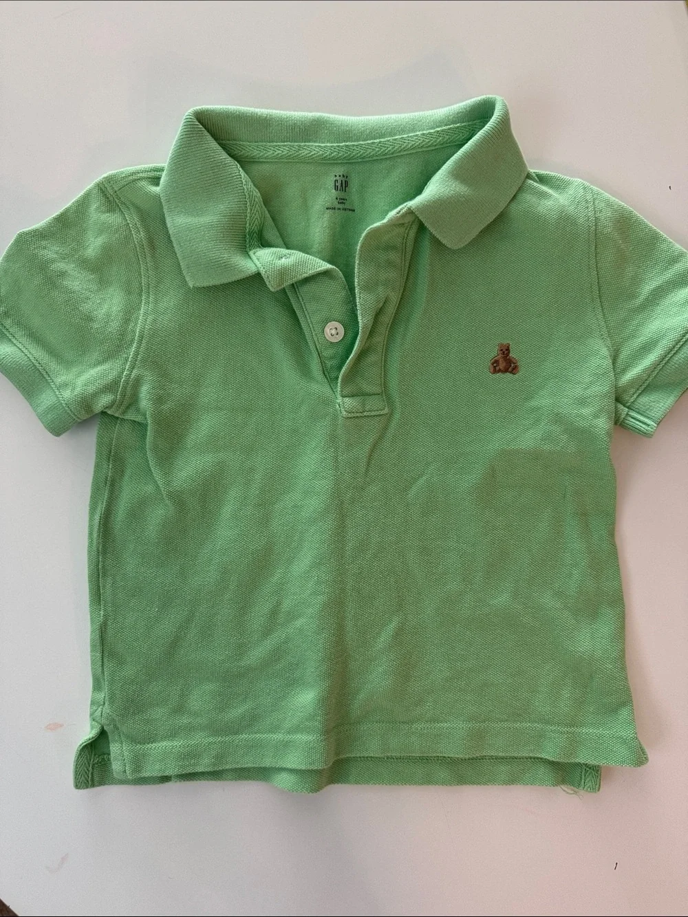 GAP Light Green Boys Polo with Embroidered Teddy 4t